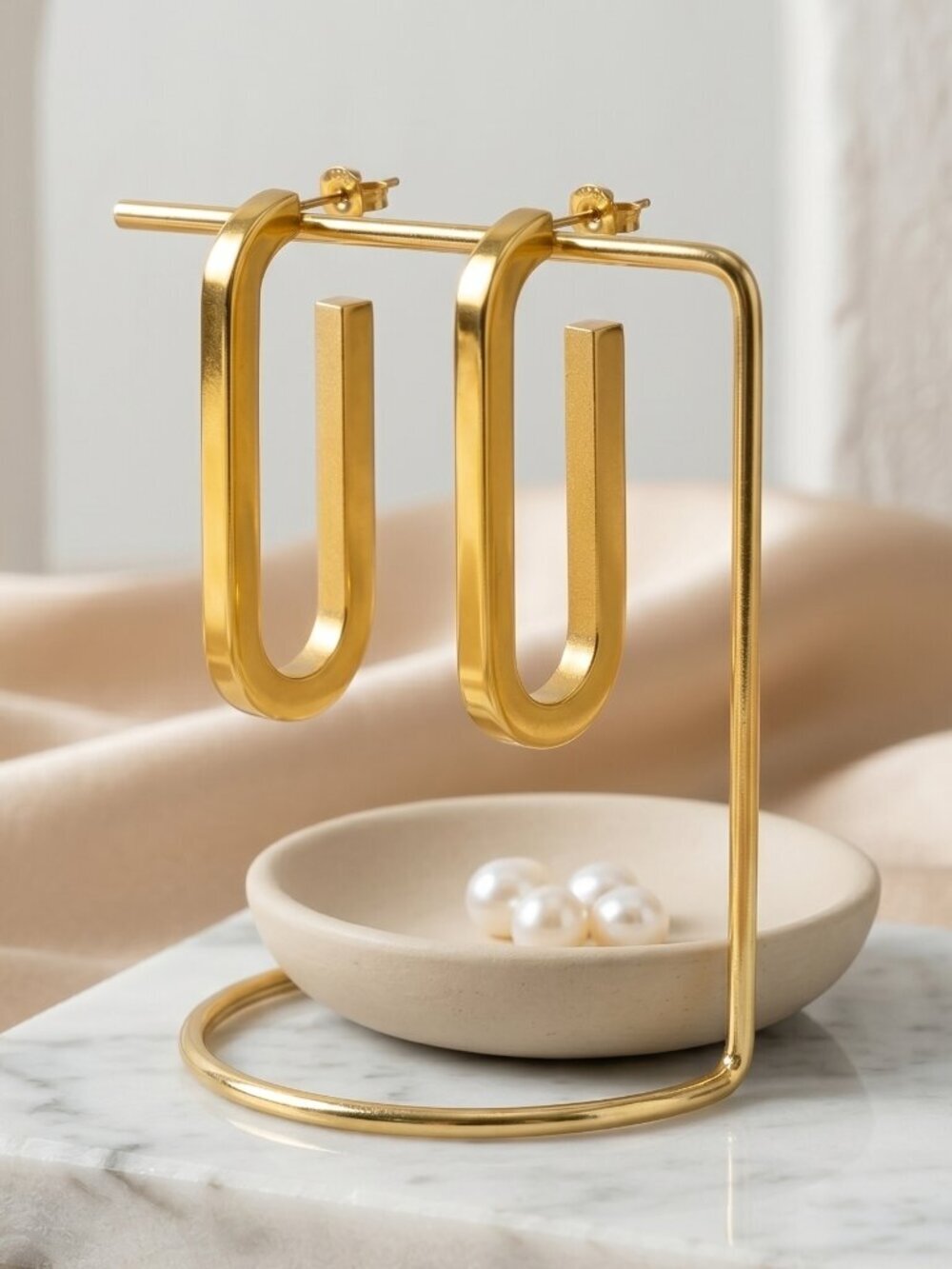 U-Shape Geometric Hoop 18K Gold Plated Stainless Steel Earrings Minimalist